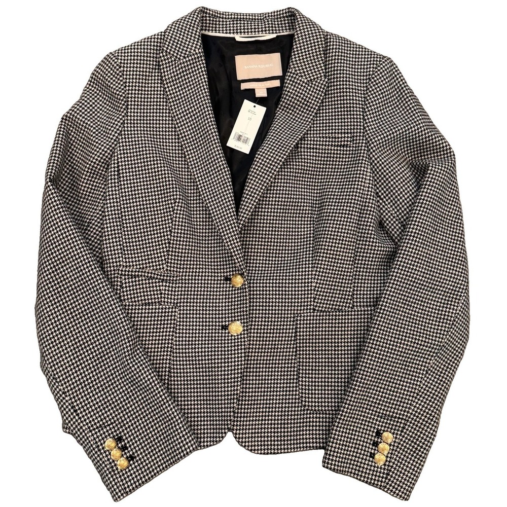 Banana Republic Women's 10 Houndstooth Blazer NWT Italian Cotton Gold Buttons